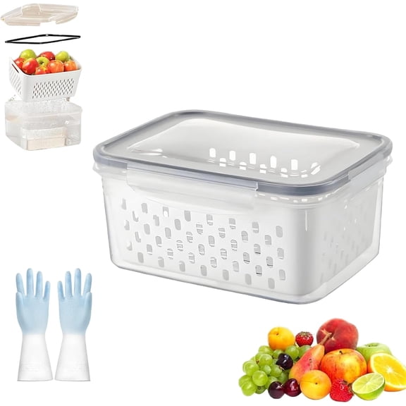 nuyezo Household Transparent Plastic Food Storage Box-Including Drain Basket, 3-Pack Food Containers with Removable Colander, Multi-functional Freshness Containers for Fresh & Organizers