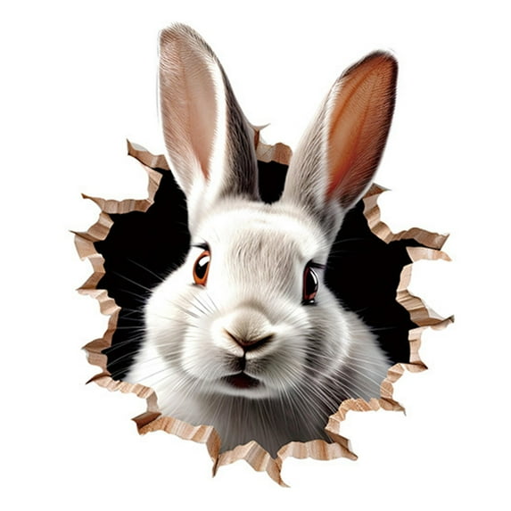 nvzhuang 3D Rabbit Wall Stickers Cute Bunny In A Hole Wall Decals Room Art Decorations for Home
