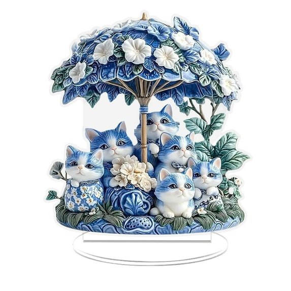 nvzhuang Acrylic Table Centerpiece 2D Cats Flowers and Tree Desktop Decor for Home Living Room Bedroom Office