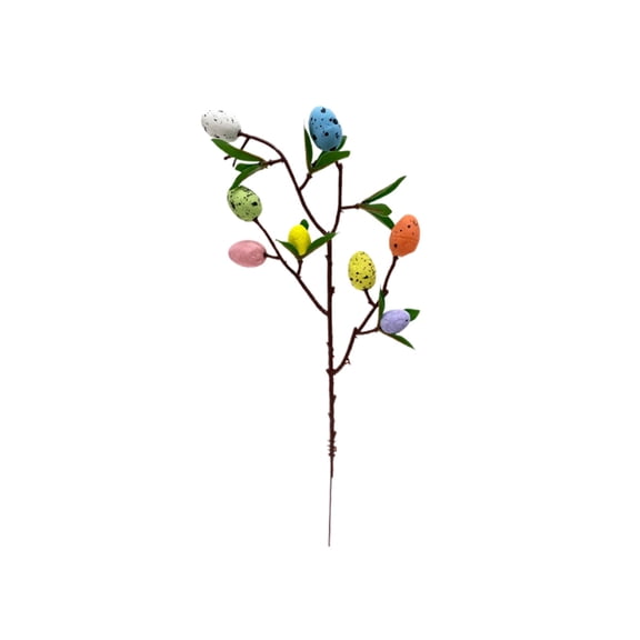 nvzhuang Artificial Easter Flower Picks Pastel Easter Egg Picks Branches with Green Leaves for Home