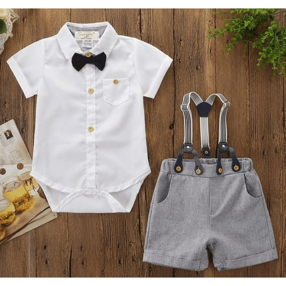 nvzhuang Baby Boys Gentleman Outfit Suits, Infant Short Sleeve Shirts Romper+Short Pants Clothes Set