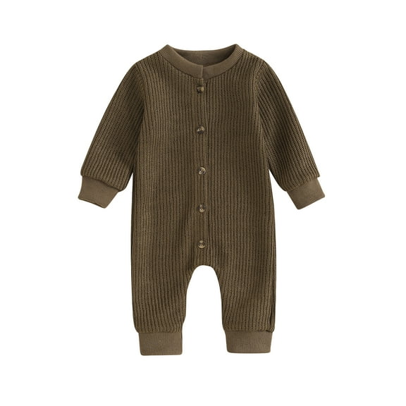 nvzhuang Baby Boys Knit Rompers Infant Casual Buttons Long Sleeve Bodysuit Newborn Jumpsuits