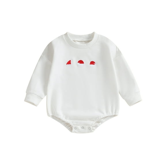 nvzhuang Baby Christmas Rompers Newborn Winter Tree Embroidery Round Neck Bodysuit Infant Long Sleeve Jumpsuits for Winter