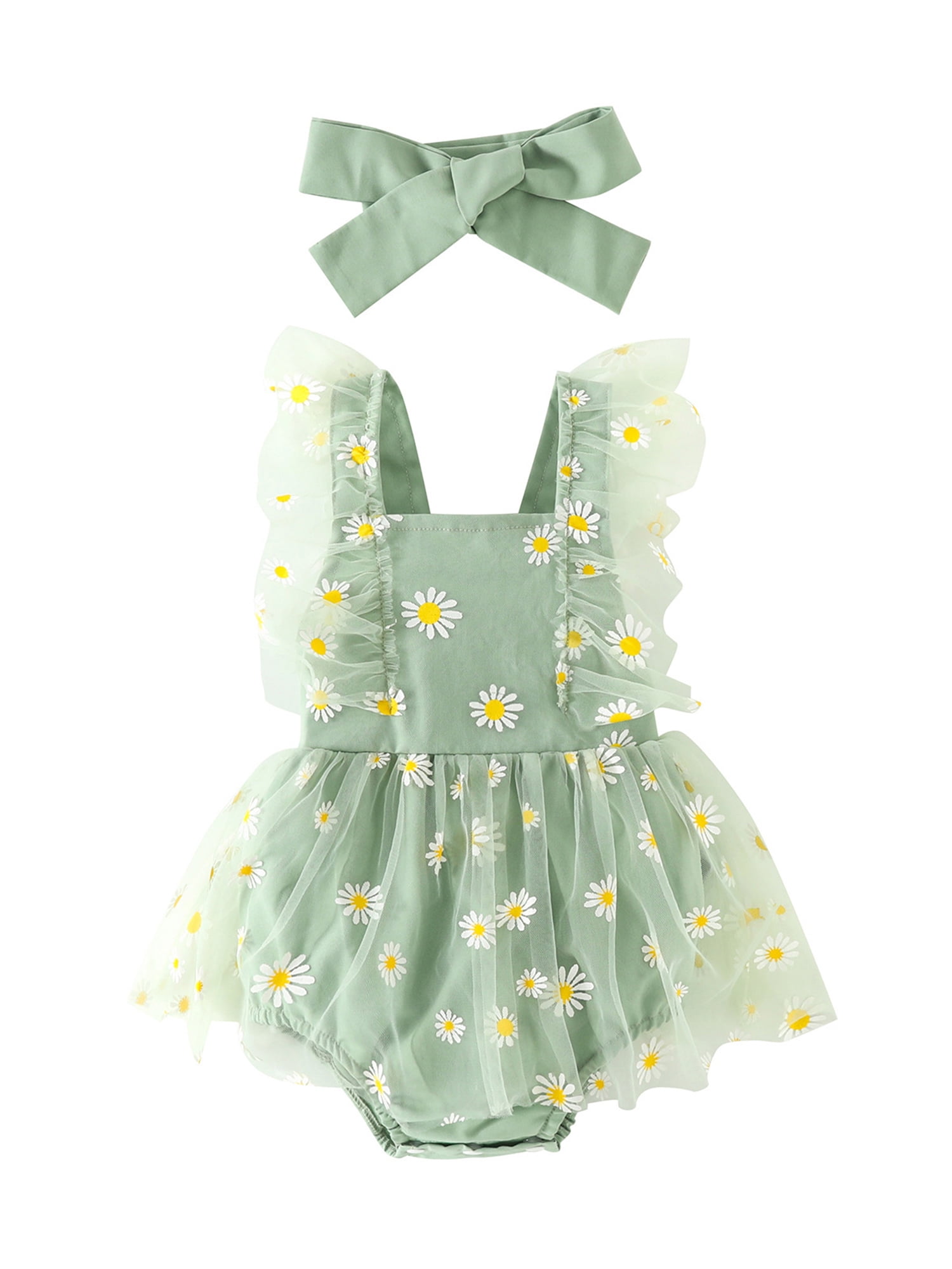 nvzhuang Baby Girl 2Pcs Summer Outfits, Ruffle Sleeve Daisy Print ...