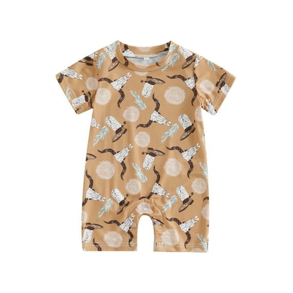 nvzhuang Baby Girl Boy Romper, Sleeve Round Neck Bull/ Cactus/ Horse Print Summer Short Jumpsuit