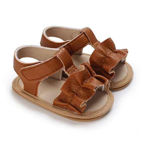 nvzhuang Baby Girl Sandals, PU Leather Flexible Non-slip Pleated Summer Casual Flats Toddler Shoes