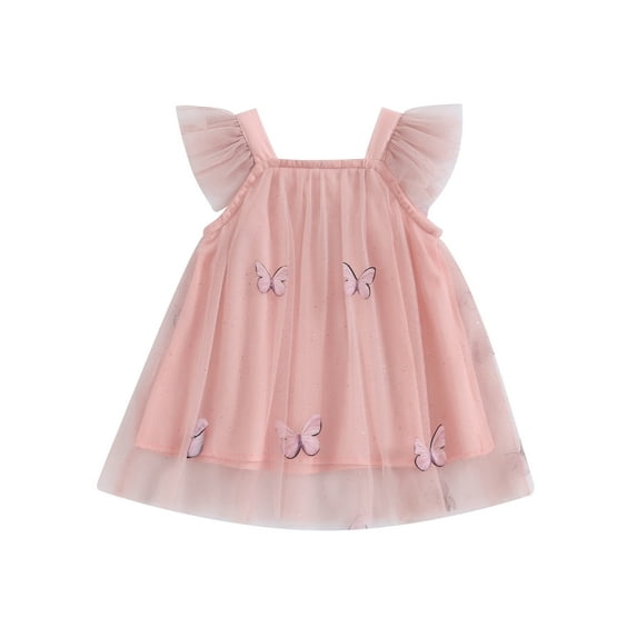 nvzhuang Baby Girl Tulle Dress Fly Sleeve Square Neck Tutu Dress 3D Flower/Butterfly Party Dress