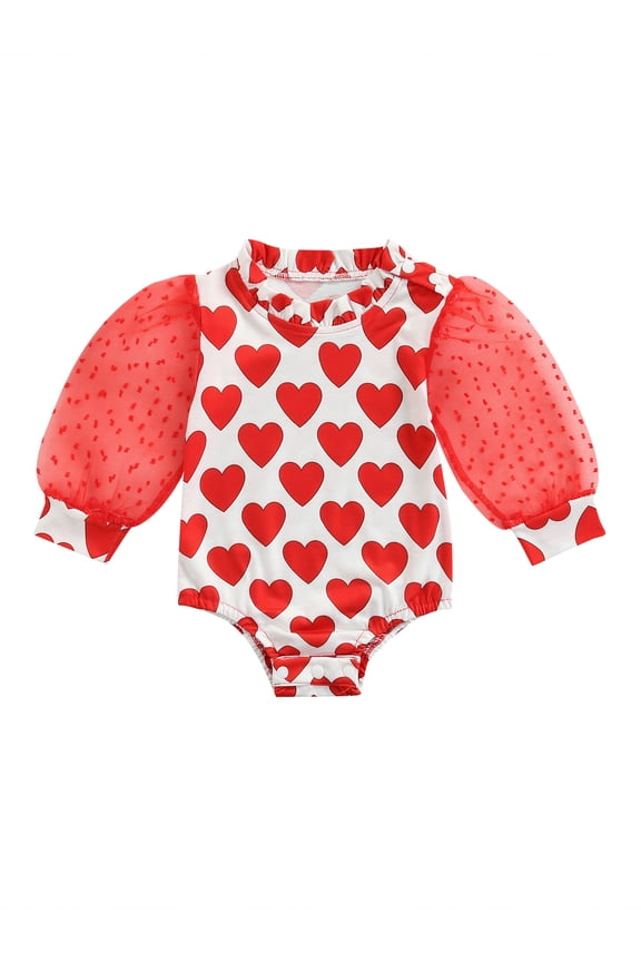 Baby Girl's Jumpsuit See-through Bubble Long Sleeves Heart-shaped Pattern Romper
