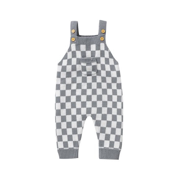 nvzhuang Baby Girls Boys Autumn Winter Jumpsuit Sleeveless Checkerboard Print Knitted Jumpsuit