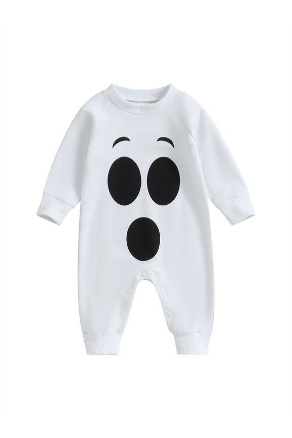Baby Girls Boys Rompers Halloween Clothes Pumpkin/Ghost Print Long Sleeve Toddler Jumpsuits Fall Bodysuits