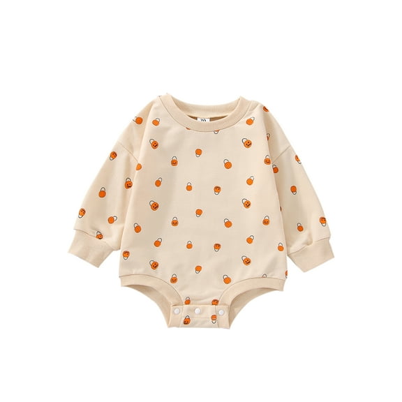nvzhuang Baby Girls Halloween Casual Romper Long Sleeve Ghost/Pumpkin/Lantern Print Romper