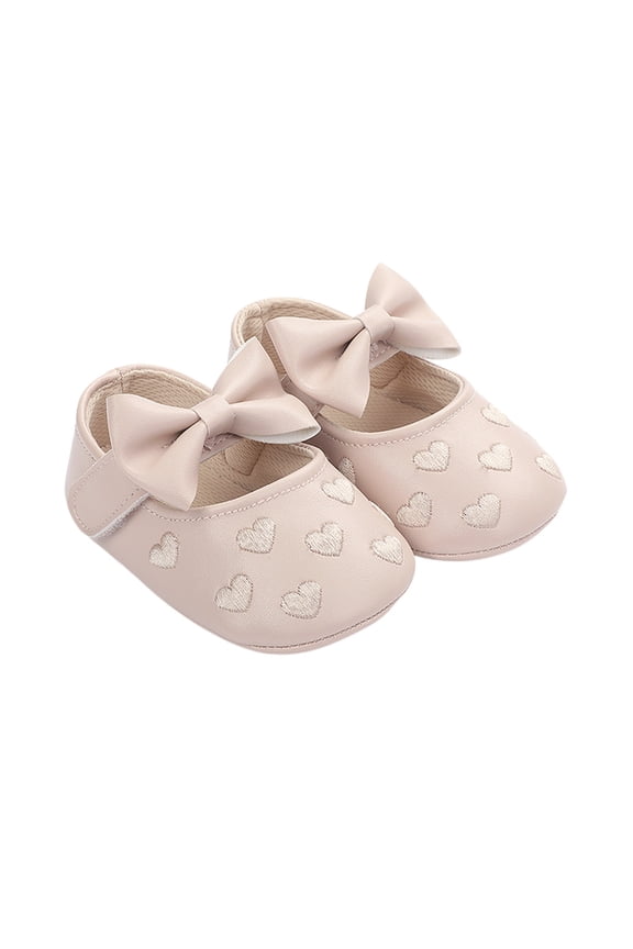 Baby Girls Heart Bow Decor Sole PU Leather Flats Shoes First Walkers Non-Slip Summer Shoes