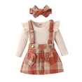 thumbnail image 1 of nvzhuang Baby Girls Outfits Long Sleeve Romper+ Plaid Suspender Skirt +Headband Set Newborn Clothes, 1 of 8