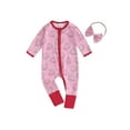 thumbnail image 1 of nvzhuang Baby Girls Rompers Infant Christmas Flower Print Zipper Long Sleeve Bodysuit with Headband Newborn Jumpsuits for Winter, 1 of 9