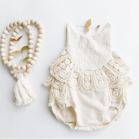 nvzhuang Baby Girls Summer Romper, Sling Floral Lace Back Adjustable Straps Outfit, Waist Elastic Band Hollow Back One-piece Jumpsuit