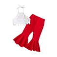 thumbnail image 1 of nvzhuang Baby Kid Girls Pants Set, Tie-up Halterneck Tasseled Vest with Flare Pants Summer Outfit, 1 of 9