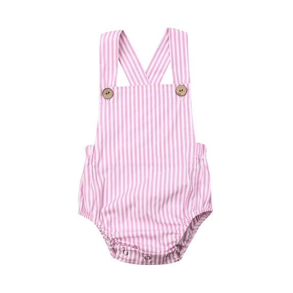 nvzhuang Baby One-pieces Cotton Romper Sleeveless Suspender Solid Stripe Jumpsuits with Button Brief Fashion Casual Outfits