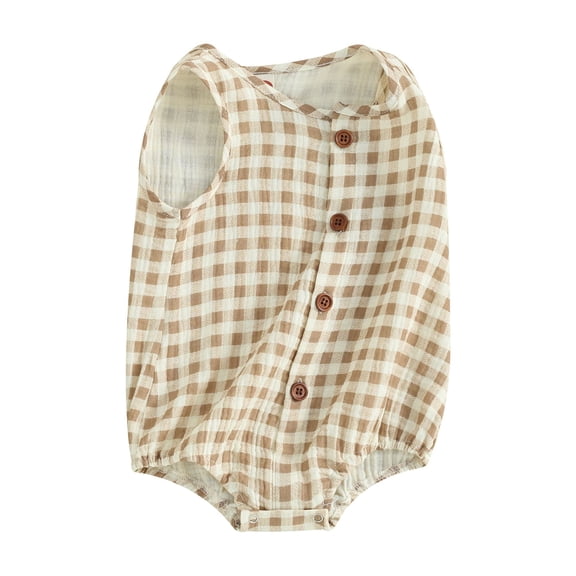 nvzhuang Baby Romper, Sleeveless Crew Neck Plaid Button Closure Bodysuit Clothes for Girls Boys