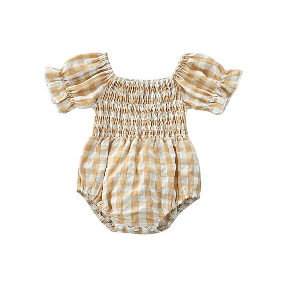 nvzhuang Baby Short Sleeve Romper with Plaid Pattern, Sweet Style Color Matching Summer Clothing
