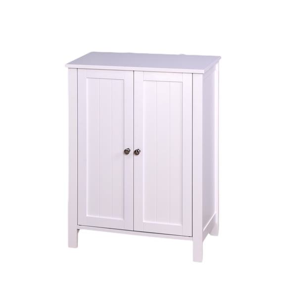 nvzhuang Bathroom Wood Cabinet, Double Door Floor Stand Sideboard with Adjustable Shelf for Home, Living Room, White
