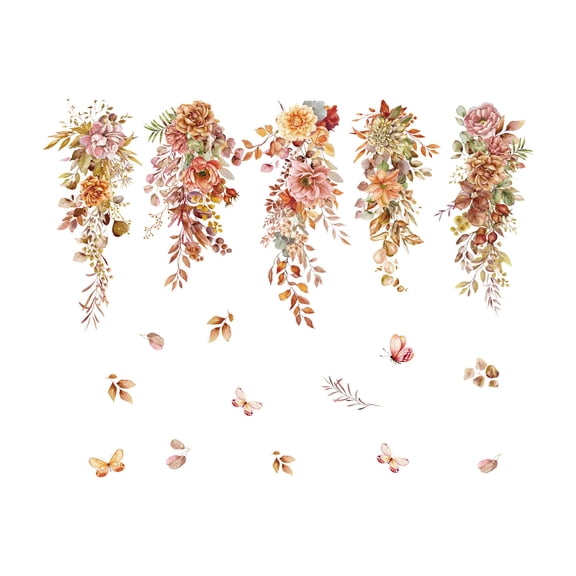 nvzhuang Butterfly Flower Vine Wall Decals, Removable Window Sticker for Living Room Bedroom Children's Room Decoration