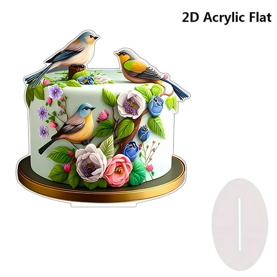 nvzhuang Cake Table Centerpiece 2D Flat Acrylic Bird and Flower Desktop Ornament for Home Living Room Bedroom Office