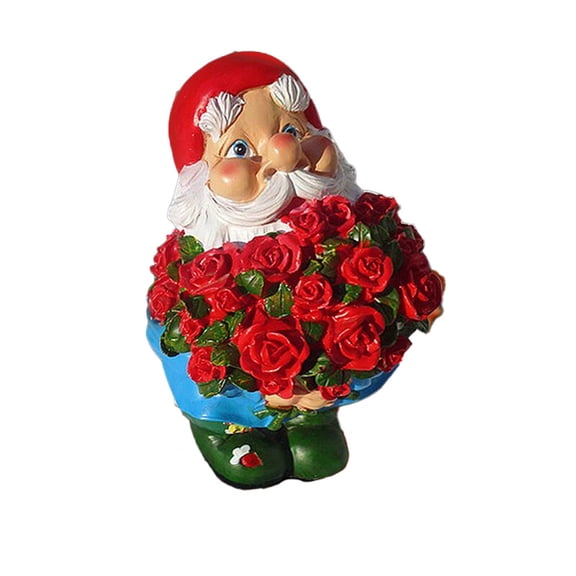 nvzhuang Christmas Garden Decor Santa Claus Figurine with Flower Small Resin Statue Outdoor Landscaping Ornaments