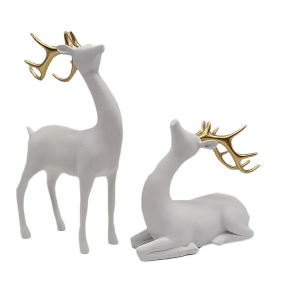 nvzhuang Christmas Reindeer Figurines Resin Miniature Deer Figurines Tabletop Ornaments for Home  Bar  Office