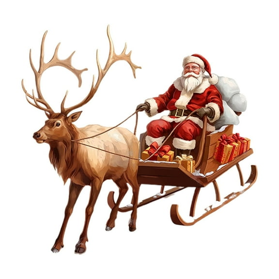 nvzhuang Christmas Wall Decals Classic Santa in a Sleigh with Reindeers Wall Stickers DIY Mirror Stickers Wall Art Decals for Home Decor