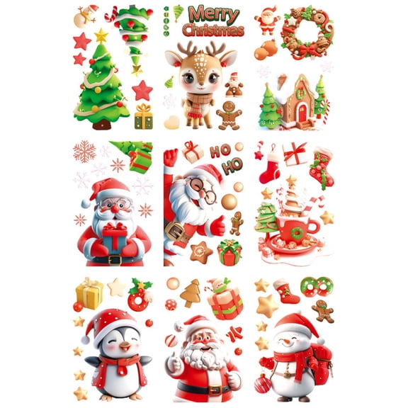 nvzhuang Christmas Window Clings, Electrostatic DIY Snowman Elk Tree Removable Sticker Home Decor
