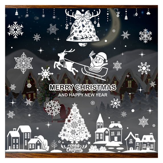 nvzhuang Christmas Window Clings White Snowflake Santa Snowman Reindeer Window Stickers Decorations for Home