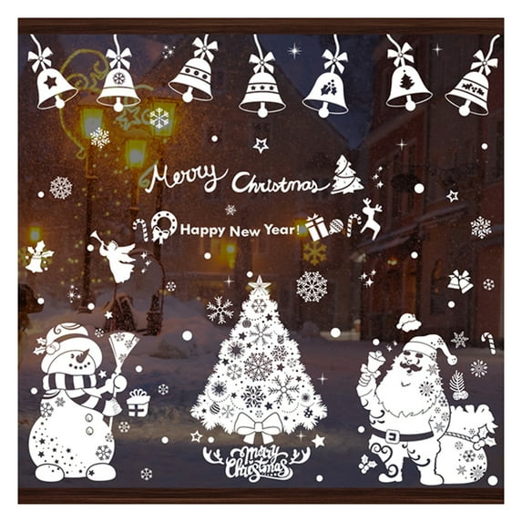 nvzhuang Christmas Window Clings White Snowflake Santa Snowman Reindeer Window Stickers Decorations for Home