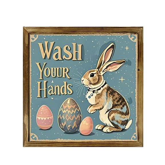 nvzhuang Easter Photo Frame Ornament Bunny Easter Egg Pattern Wooden Decorative Picture Frame for Desktop Wall Home Holiday Decor