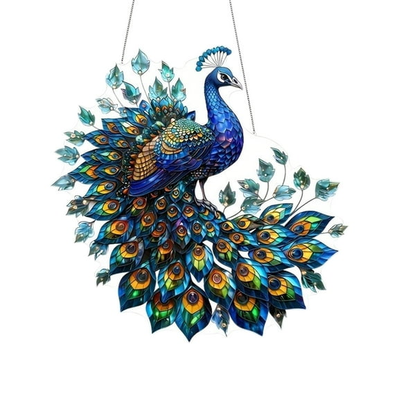 nvzhuang Elegant Peacock Suncatchers Cute Acrylic Hanging Window Decoration Wall Art for Home Office Present