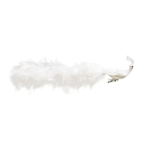 nvzhuang Faux Peacock Ornaments Sequins White Peacock Ornaments Artificial Peacock Decor with Feather Tail and Clip for Christmas Tree