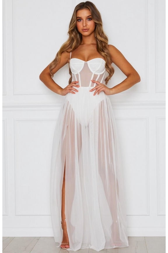 Female Dress, Solid Color Sleeveless Strappy One-Piece See-Through Dress for Women, Black/White