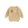 thumbnail image 1 of nvzhuang Girl Baby Autumn Sweater, Flower Letter Pattern Long Sleeve Round Neck Knitwear Pullover, 1 of 9