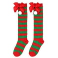 thumbnail image 1 of nvzhuang Girl Christmas Thigh High Socks, Striped Print Teen Girls Over the Knee Long Socks with Bowknot, 1 of 4