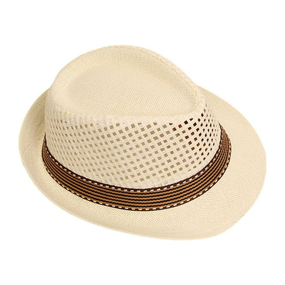 nvzhuang Girls Boys Straw Hat, Vintage Roll-up Brim UV Protection Summer Sun Cap for Daily Beach