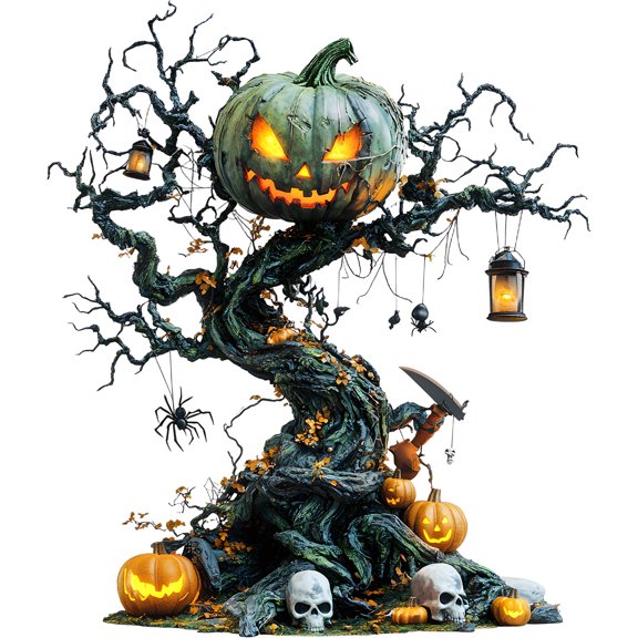 nvzhuang Halloween Flat Acrylic Ornament, 2D Tree Pumpkin Desktop Decoration for Home Present
