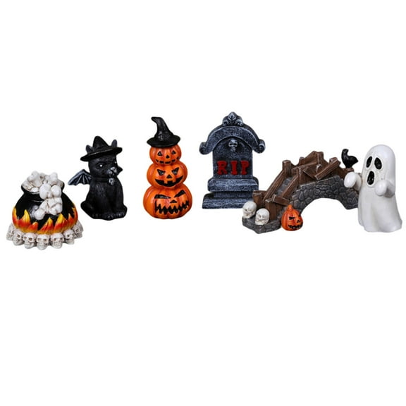 nvzhuang Halloween Gothic Resin Statue 6 Pcs Set Pumpkin Ghost Gravestone Home Desktop Creative Decoration