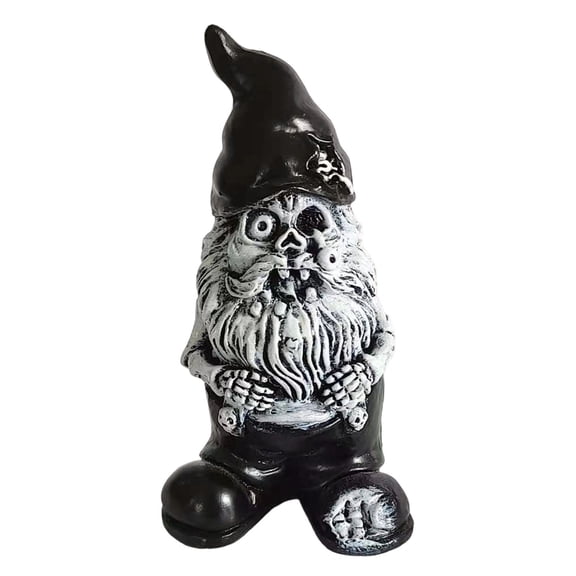 nvzhuang Halloween Resin Gnome Standing Gothic Black Skull Face Doll Table Decor Shelf Figurines for Home