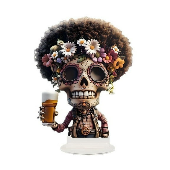 nvzhuang Halloween Skull Decoration 2D Flat Acrylic Colorful Flower Skeleton Miniature Desk Decor