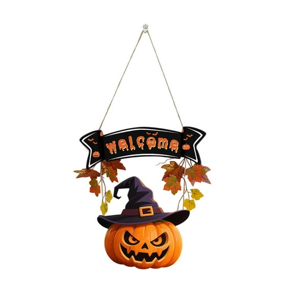 nvzhuang Halloween Welcome Door Sign Colorful Pumpkin Maple Leaf Letter Wooden Door Hanger for Front Door Wall Window