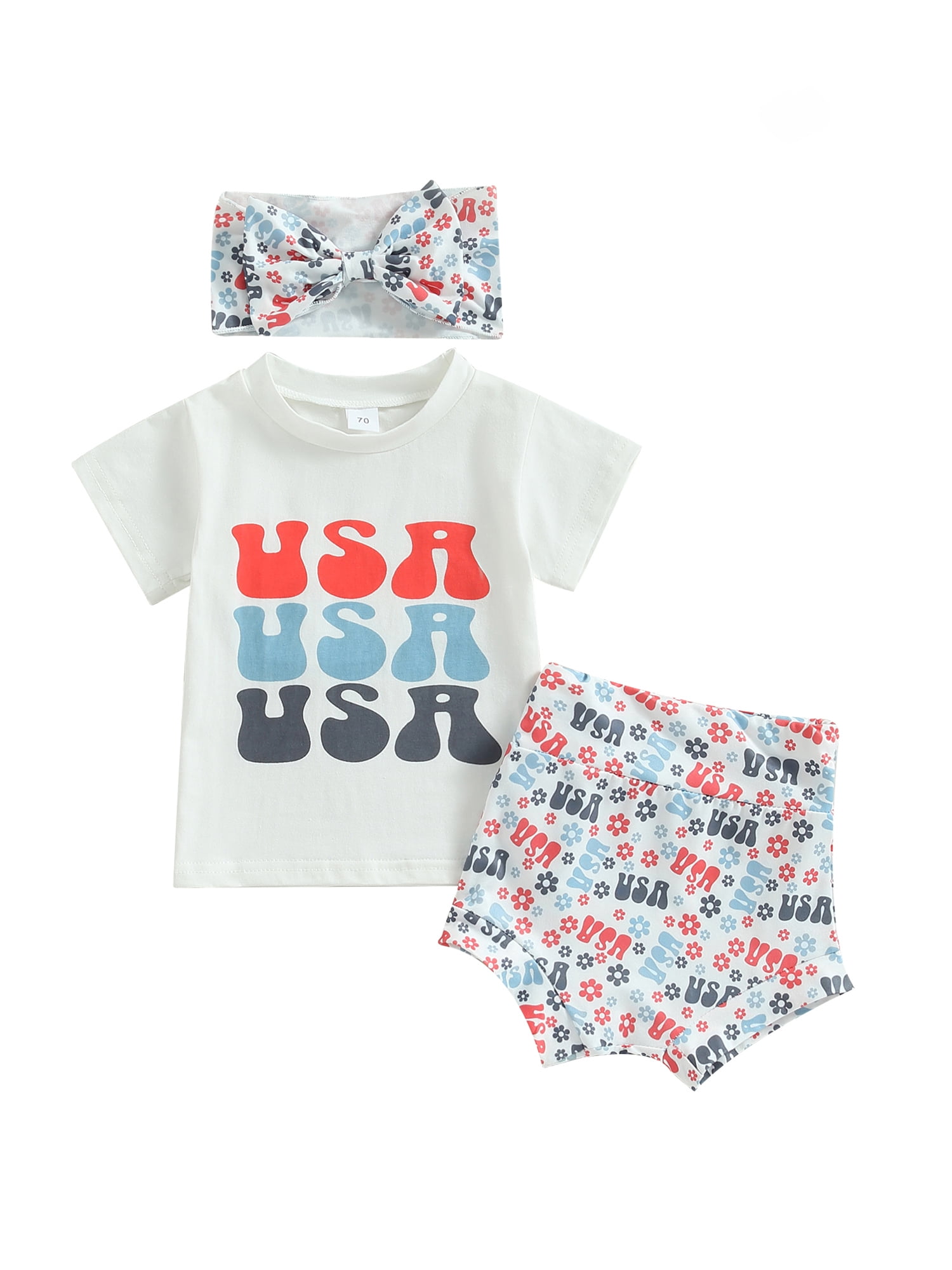 [At Noon Exclusive] Toddler Original USA Print Stars and Stripes Sleeve T-Shirt and Shorts Set(1-5y)