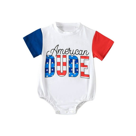 nvzhuang Independence Day Infant Romper Baby Boys Girls Contrast Color Letter Print Short Sleeve Crew Neck Jumpsuits Summer Bodysuits