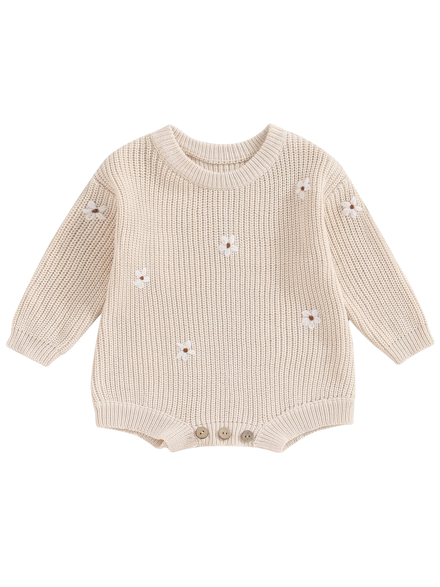 Floral Knit Baby Jumpsuit – Long Sleeve Cozy One-Piece (0-24M)