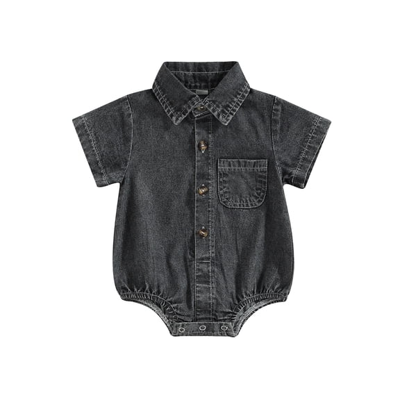 nvzhuang Infant Boys Girls Denim Romper Short Sleeve Baby Jumpsuits Summer Buttons Casual Bodysuits