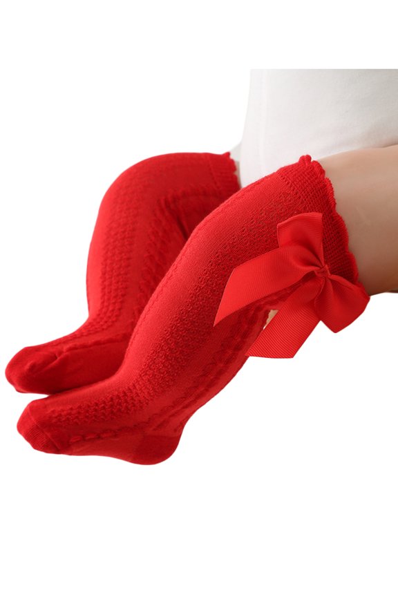 Infant Girls Socks, Cute Bowknot Decoration Knee-Length Knitted Lolita Socks for 0-2 Years Old