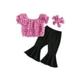 thumbnail image 1 of nvzhuang Kids Girls Clothes Suits Short Sleeve Elastic Tops Elastic Waist Pants Headband 3Pcs Suit, 1 of 9